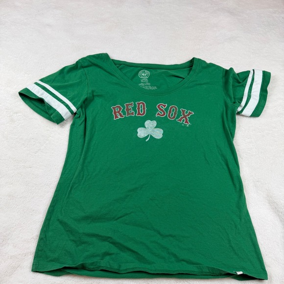 '47 Brand Tops - 47 Brand Boston Red Sox St Patricks Day Green Shamrock T-Shirt Womens Large